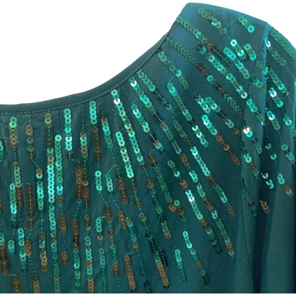 Roman's Hunter Green 2X Knee Length Swing Dress with Sequins around Neckline - Picture 4 of 7